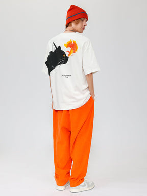 Eprezzy® - Alphabet Cat and Fish Graphic Tee Streetwear Fashion - eprezzy.com