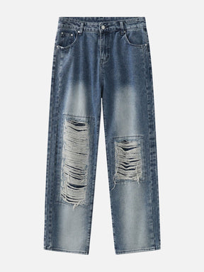 Eprezzy® - Broken Holes Washed Grind White Jeans Streetwear Fashion - eprezzy.com
