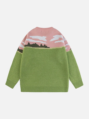 Eprezzy® - Colorblock Cow Jacquard Sweater Streetwear Fashion - eprezzy.com