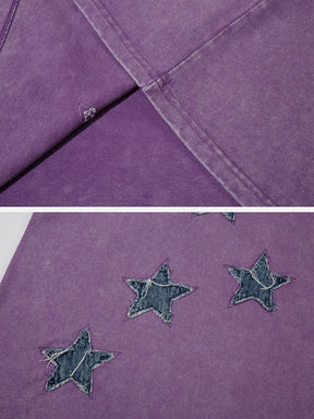 Eprezzy® - Denim Star Patchwork Washed Tee Streetwear Fashion - eprezzy.com