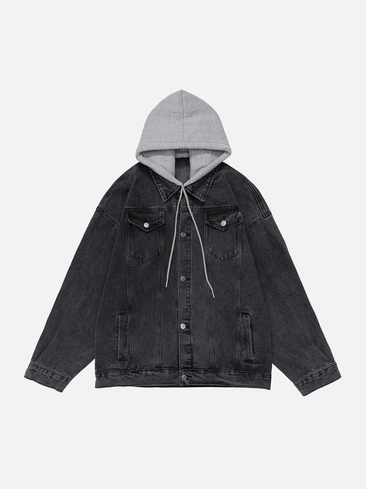 Eprezzy® - Detachable Hood Solid Denim Jacket Streetwear Fashion - eprezzy.com