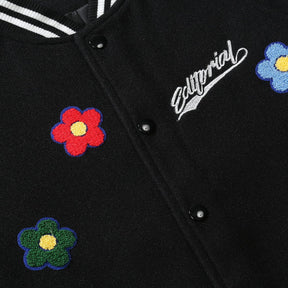 Eprezzy® - Embroidery Letter Flower Varsity Jacket Streetwear Fashion - eprezzy.com