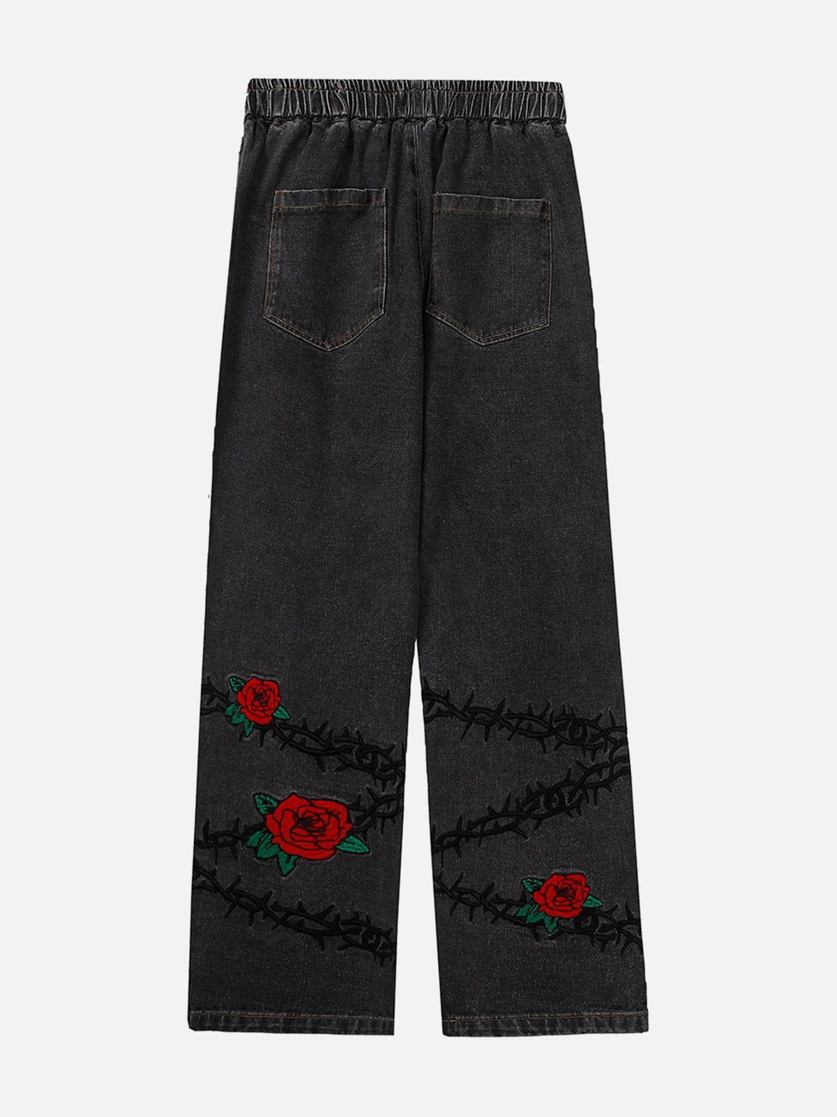 Eprezzy® - Embroidery Thorns Rose Jeans Streetwear Fashion - eprezzy.com