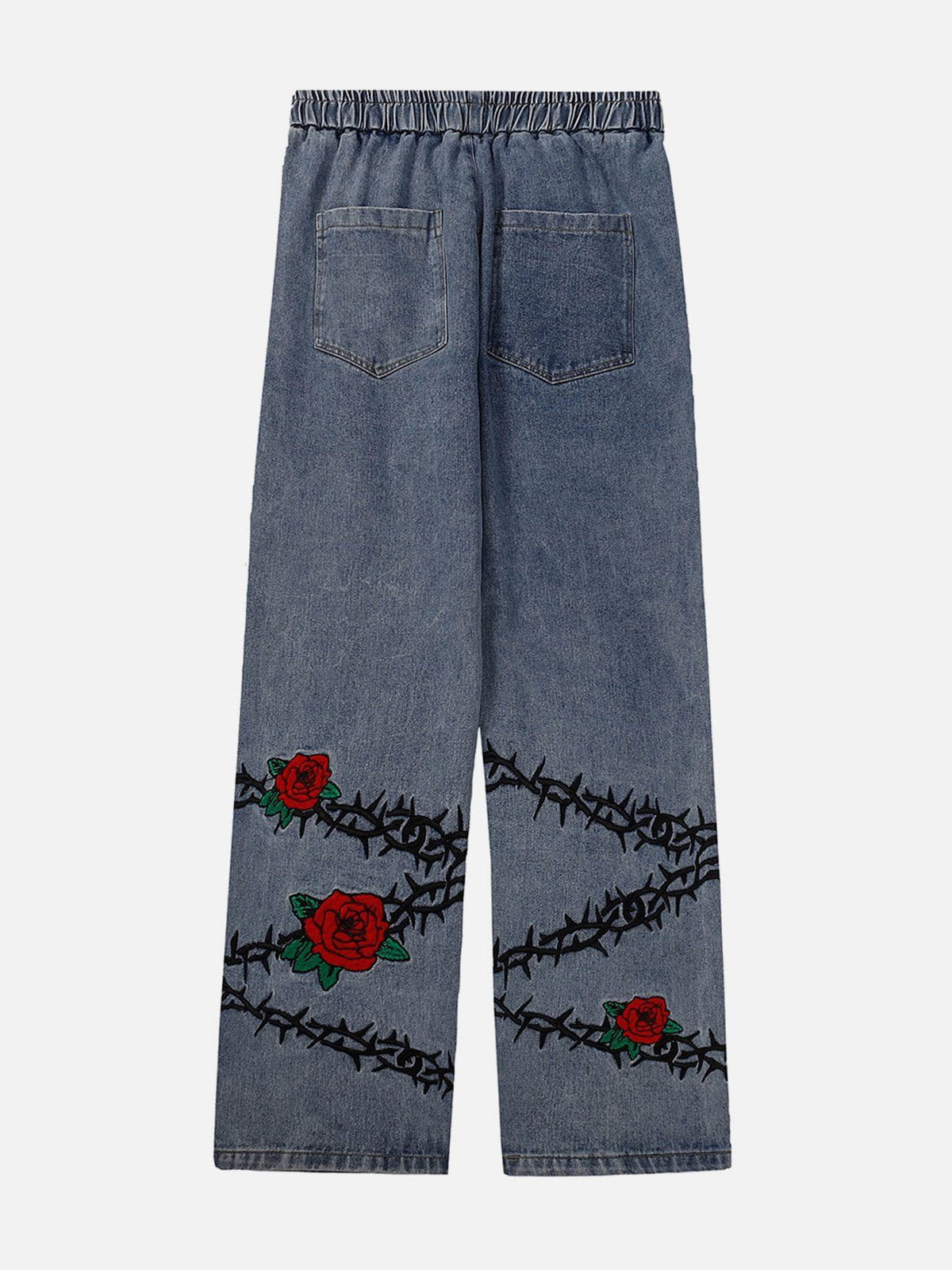 Eprezzy® - Embroidery Thorns Rose Jeans Streetwear Fashion - eprezzy.com