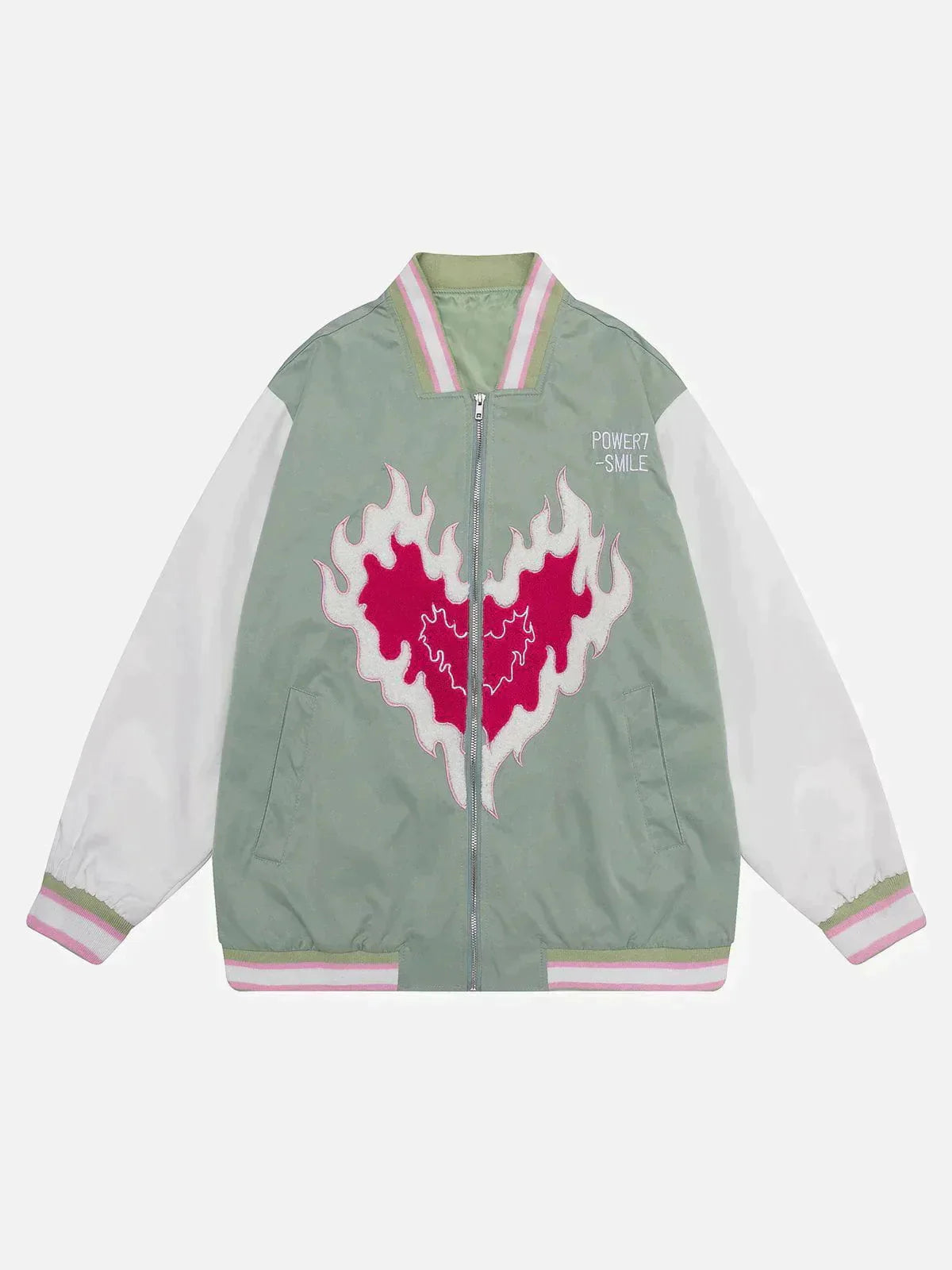 Eprezzy® - Fire Heart Embroidered Varsity Jacket Streetwear Fashion - eprezzy.com