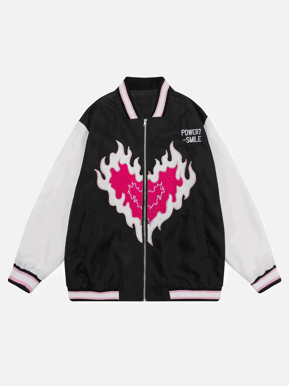Eprezzy® - Fire Heart Embroidered Varsity Jacket Streetwear Fashion - eprezzy.com