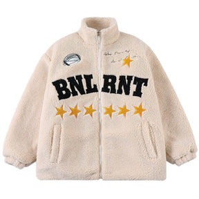 Eprezzy® - Five-pointed Star Letter Patch Embroidered Sherpa Winter Coat Streetwear Fashion - eprezzy.com