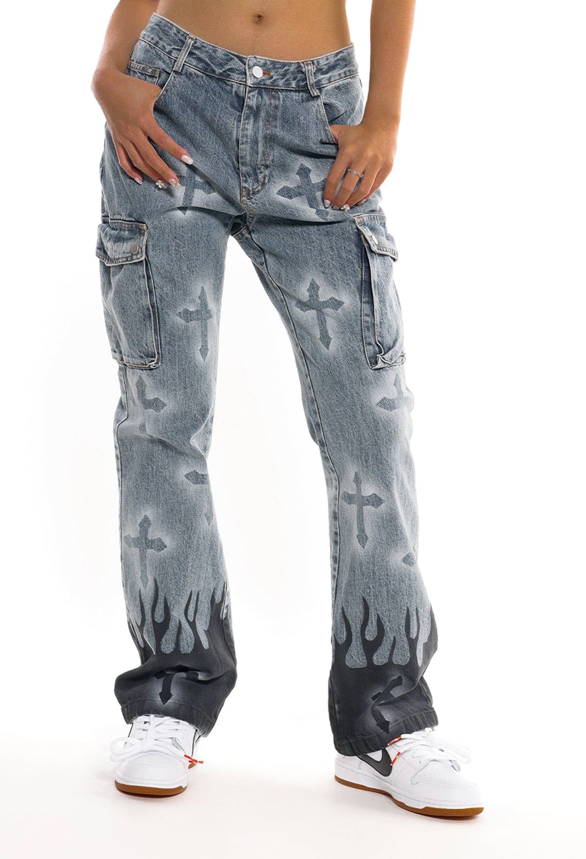 Eprezzy® - Flame & Cross Vibe Slim Jeans Streetwear Fashion - eprezzy.com