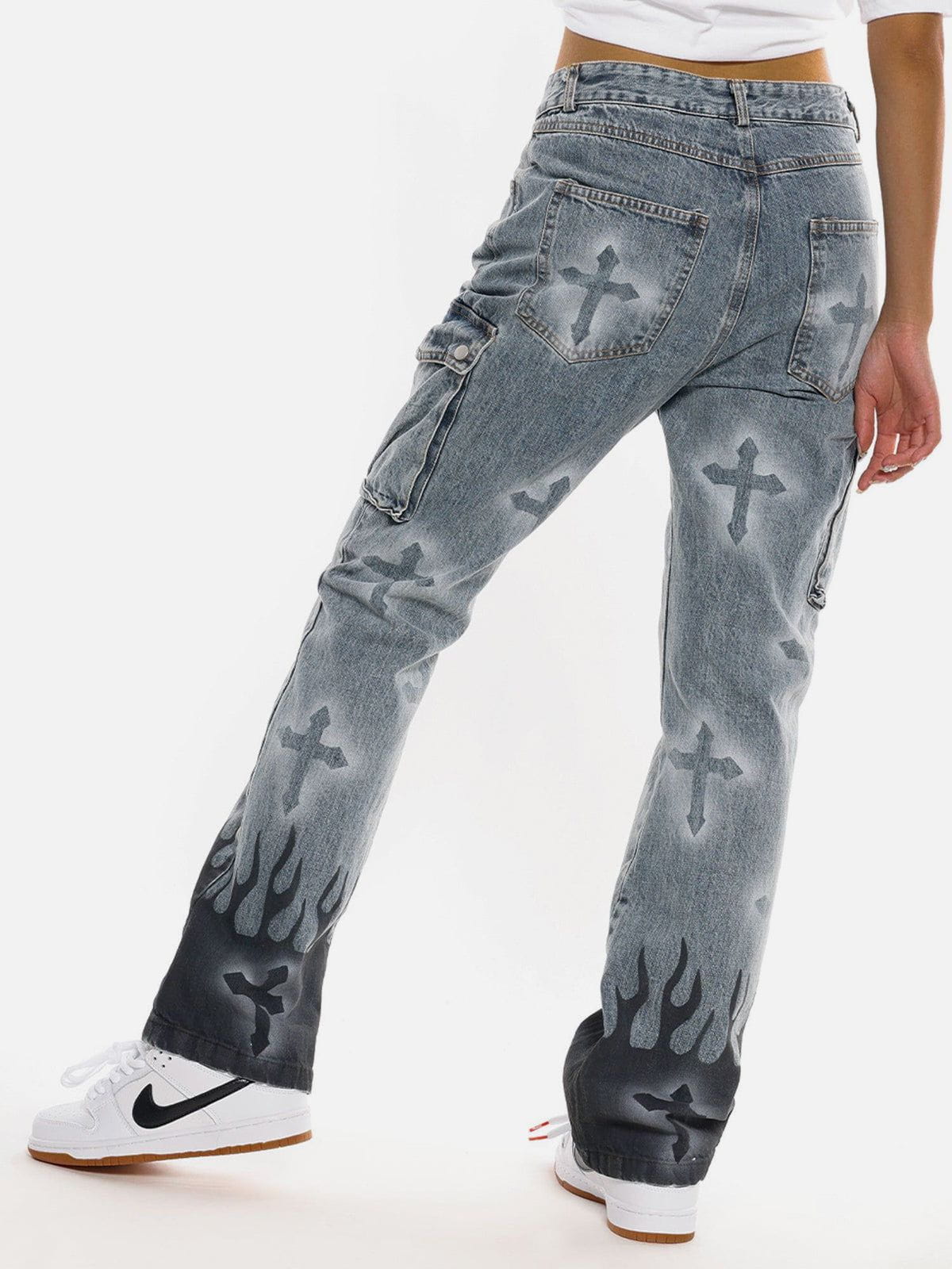 Eprezzy® - Flame & Cross Vibe Slim Jeans Streetwear Fashion - eprezzy.com