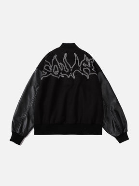 Eprezzy® - Flame Embroidery Patchwork PU Jacket Streetwear Fashion - eprezzy.com
