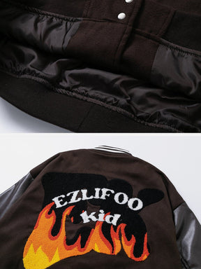 Eprezzy® - Flame Embroidery Varsity Jacket Streetwear Fashion - eprezzy.com