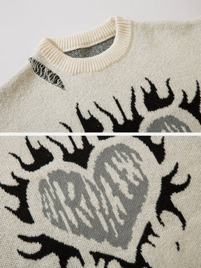 Eprezzy® - Flame Heart Jacquard Sweater Streetwear Fashion - eprezzy.com