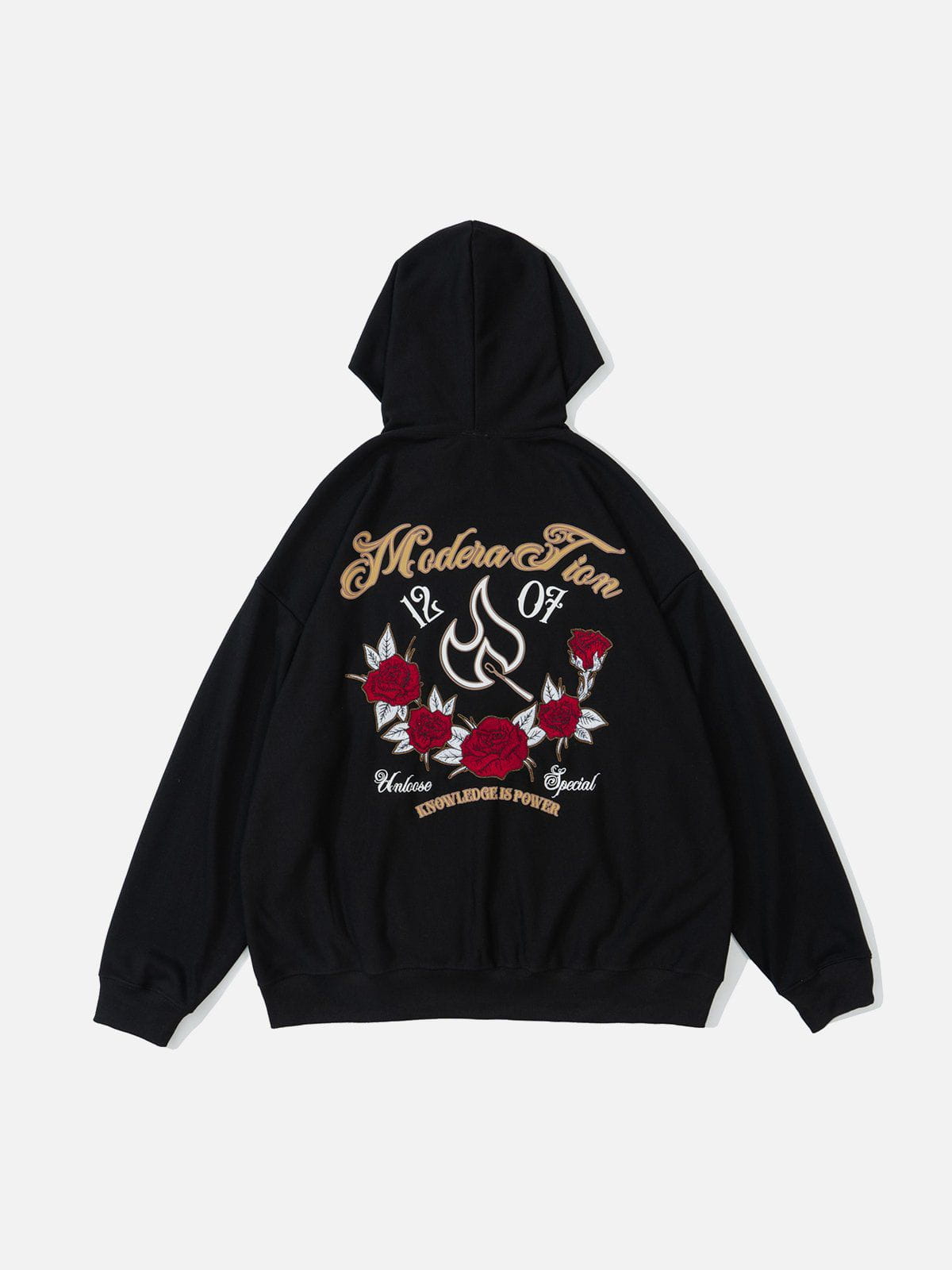 Eprezzy® - Flames and Roses Embroidered Hoodie Streetwear Fashion - eprezzy.com