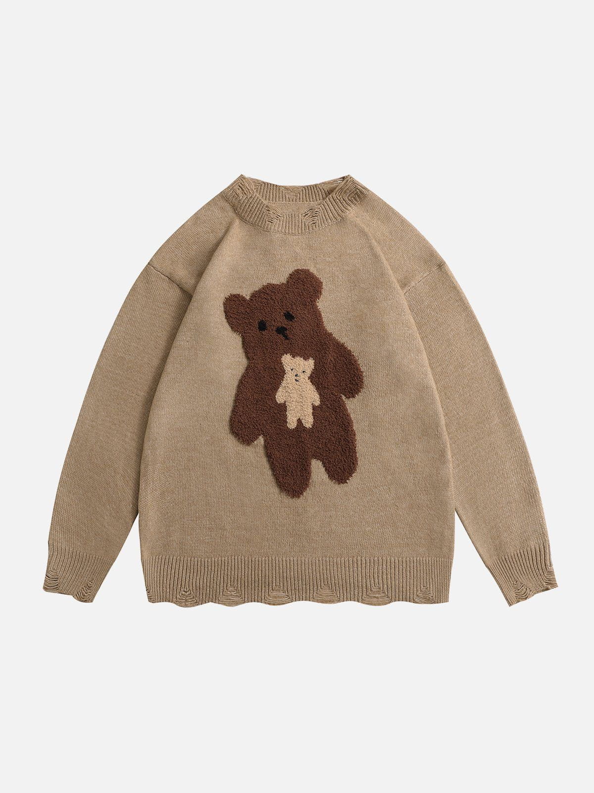Eprezzy® - Flocked Bear Raw Edge Sweater Streetwear Fashion - eprezzy.com
