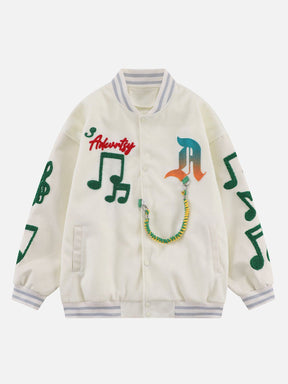 Eprezzy® - Flocked Music Print Varsity Jacket Streetwear Fashion - eprezzy.com
