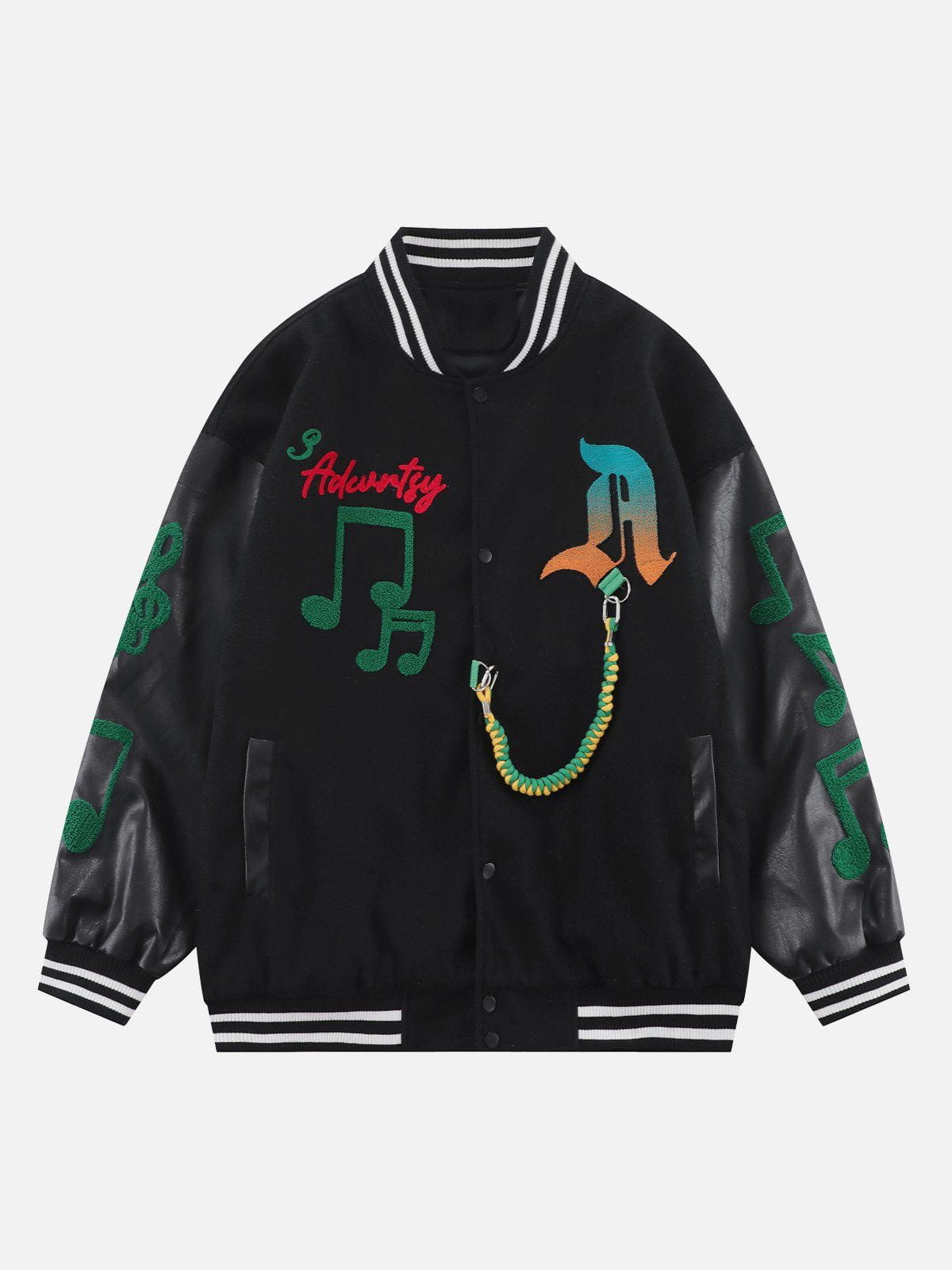 Eprezzy® - Flocked Music Print Varsity Jacket Streetwear Fashion - eprezzy.com