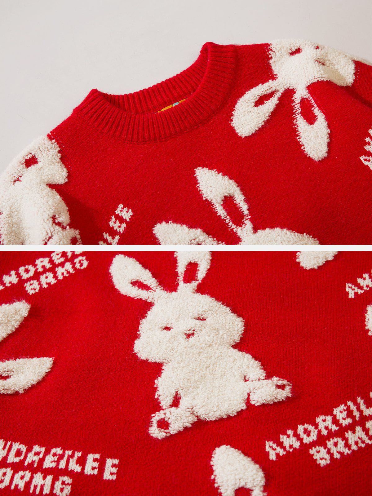 Eprezzy® - Flocked Rabbit Jacquard Sweater Streetwear Fashion - eprezzy.com