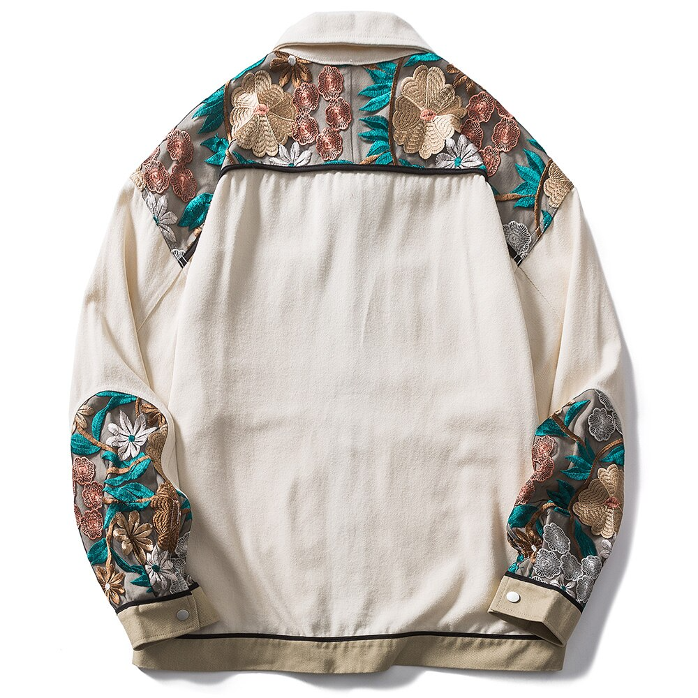 Eprezzy® - Floral Embroidered Beige Jacket Streetwear Fashion - eprezzy.com