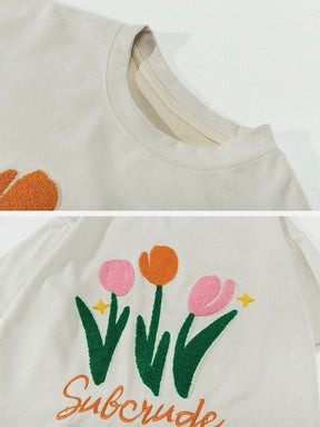 Eprezzy® - Flowers Flocking Print Tee Streetwear Fashion - eprezzy.com