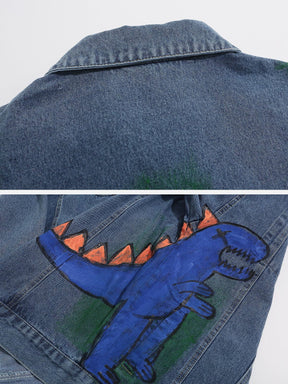 Eprezzy® - Graffiti Dinosaur Print Denim Jacket Streetwear Fashion - eprezzy.com