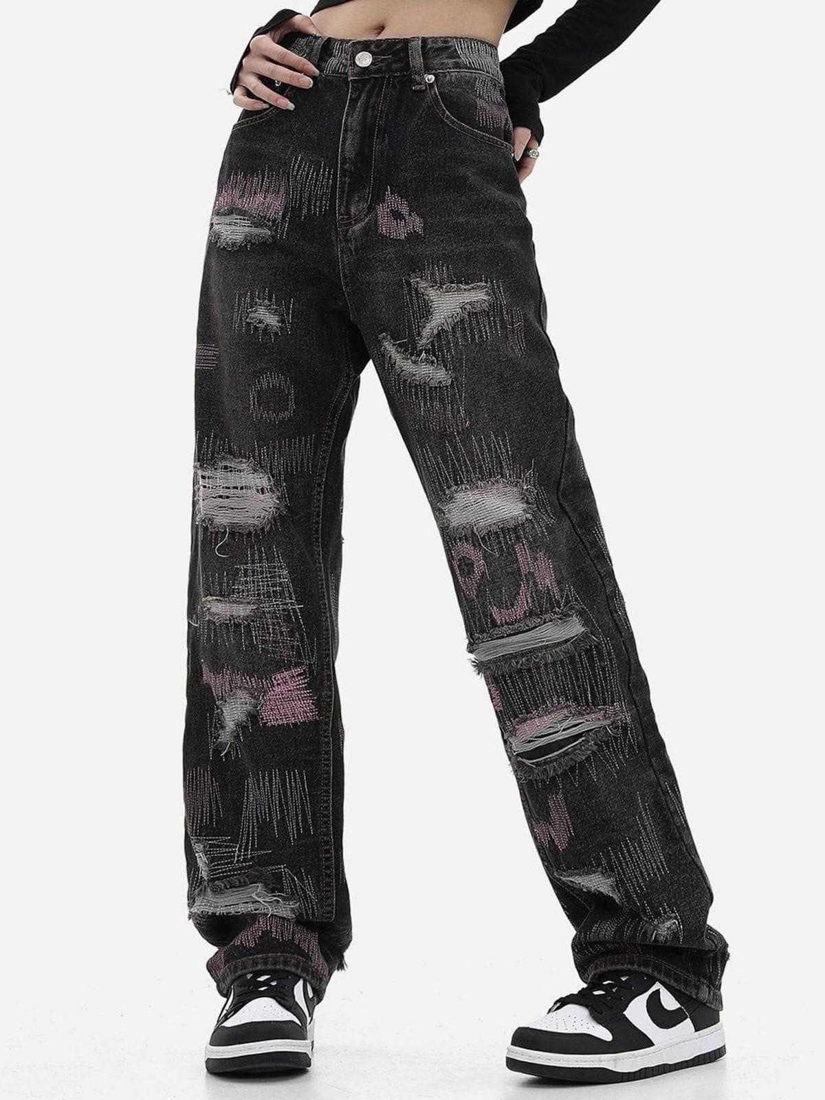 Eprezzy® - Graffiti Embroidered Ripped Jeans Streetwear Fashion - eprezzy.com
