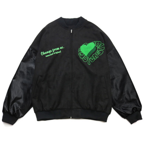 Eprezzy® - Green Heart Embroidered Jacket Streetwear Fashion - eprezzy.com