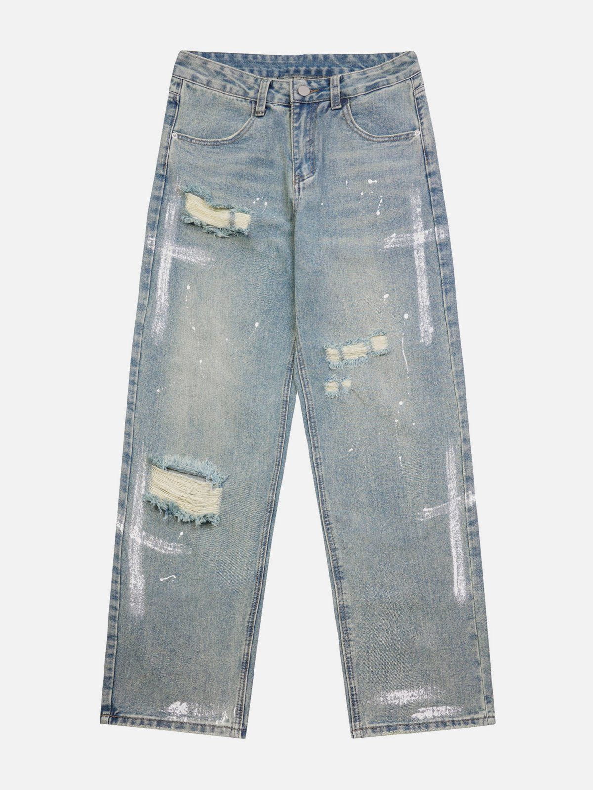 Eprezzy® - Hand Painted Cross Hole Jeans Streetwear Fashion - eprezzy.com