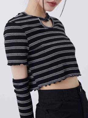 Eprezzy® - Heart Cut Stripe Crop Tee Streetwear Fashion - eprezzy.com