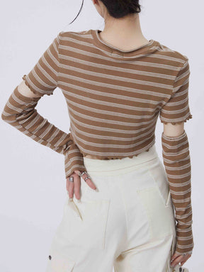 Eprezzy® - Heart Cut Stripe Crop Tee Streetwear Fashion - eprezzy.com