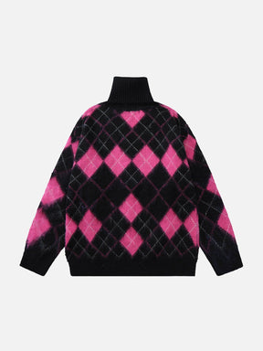 Eprezzy® - High Neck Diamond Color Block Sweater Streetwear Fashion - eprezzy.com