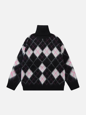 Eprezzy® - High Neck Diamond Color Block Sweater Streetwear Fashion - eprezzy.com