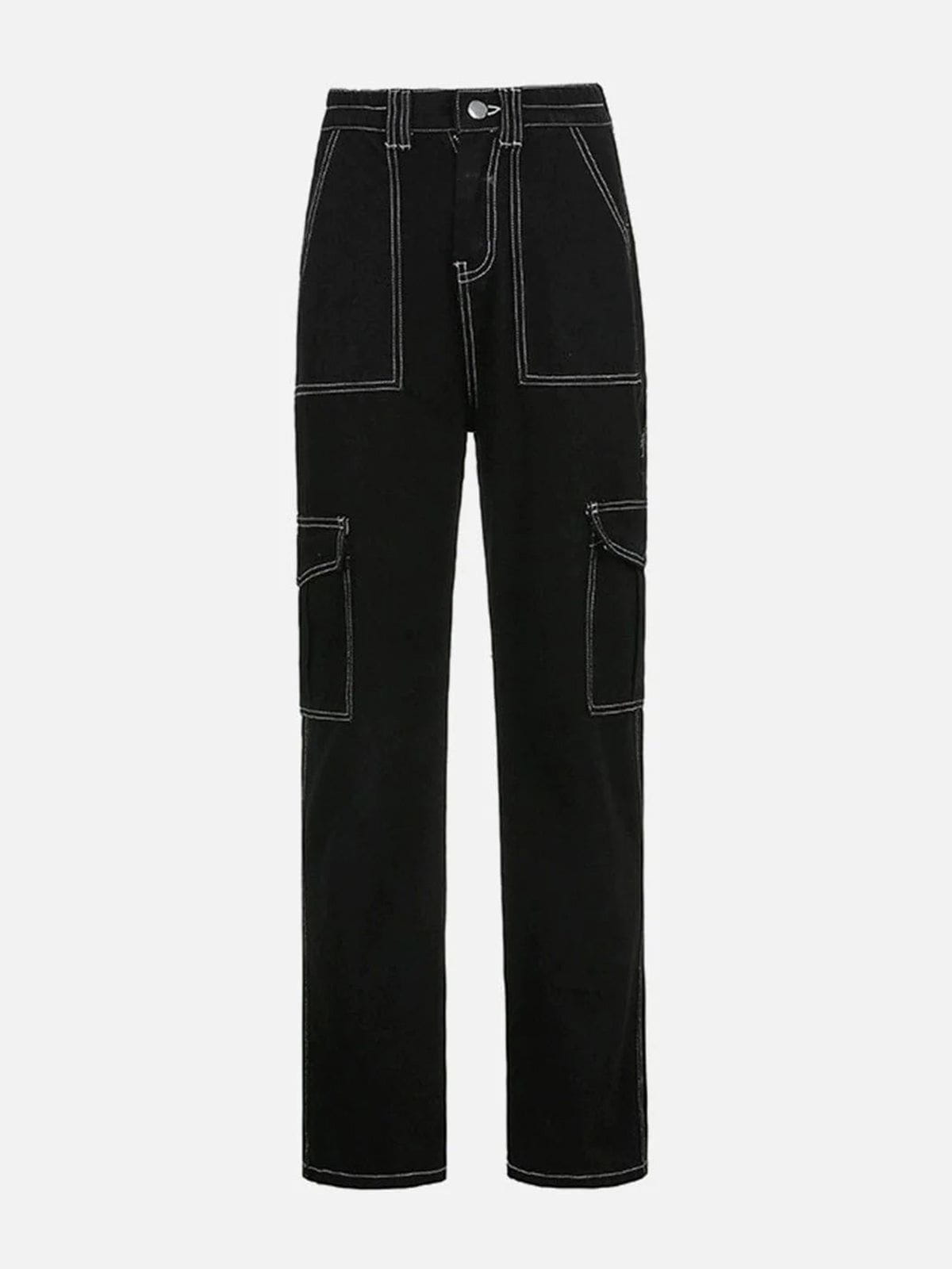 Eprezzy® - High-rise Paneled Pocket Topstitched Jeans Streetwear Fashion - eprezzy.com