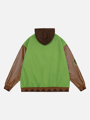 Eprezzy® - Hooded PU Splicing Varsity Jacket Streetwear Fashion - eprezzy.com