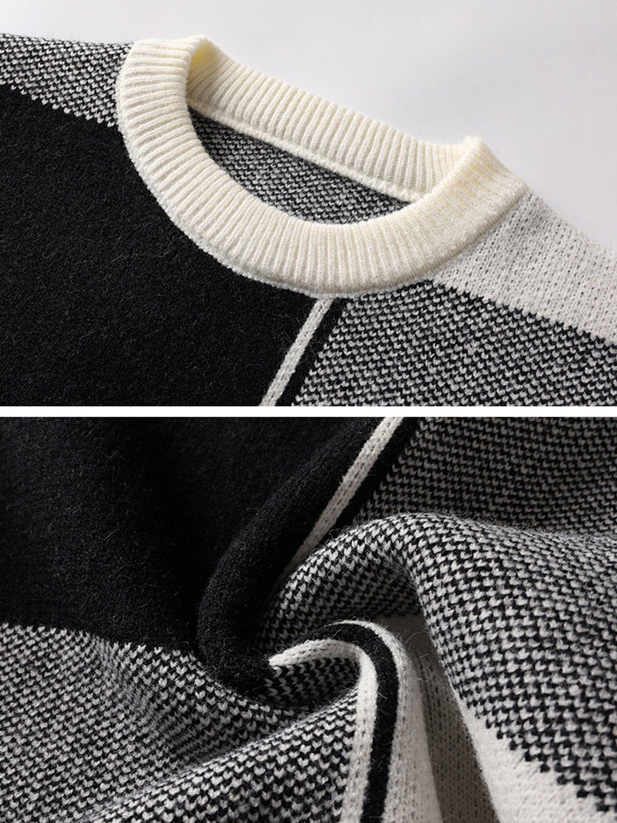 Eprezzy® - Irregular Contrast Color Plaid Knit Sweater Streetwear Fashion - eprezzy.com