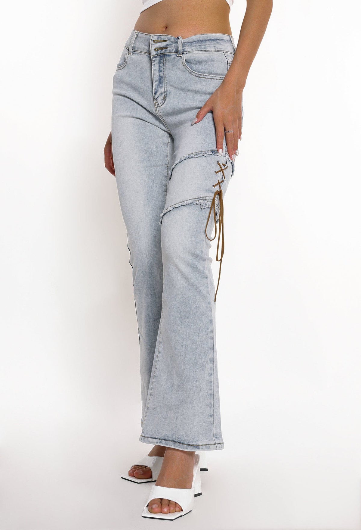 Eprezzy® - Irregular Strap Flared Jeans Streetwear Fashion - eprezzy.com