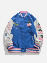 Eprezzy® - Letter Cherry Flocked Panel Jacket Streetwear Fashion - eprezzy.com