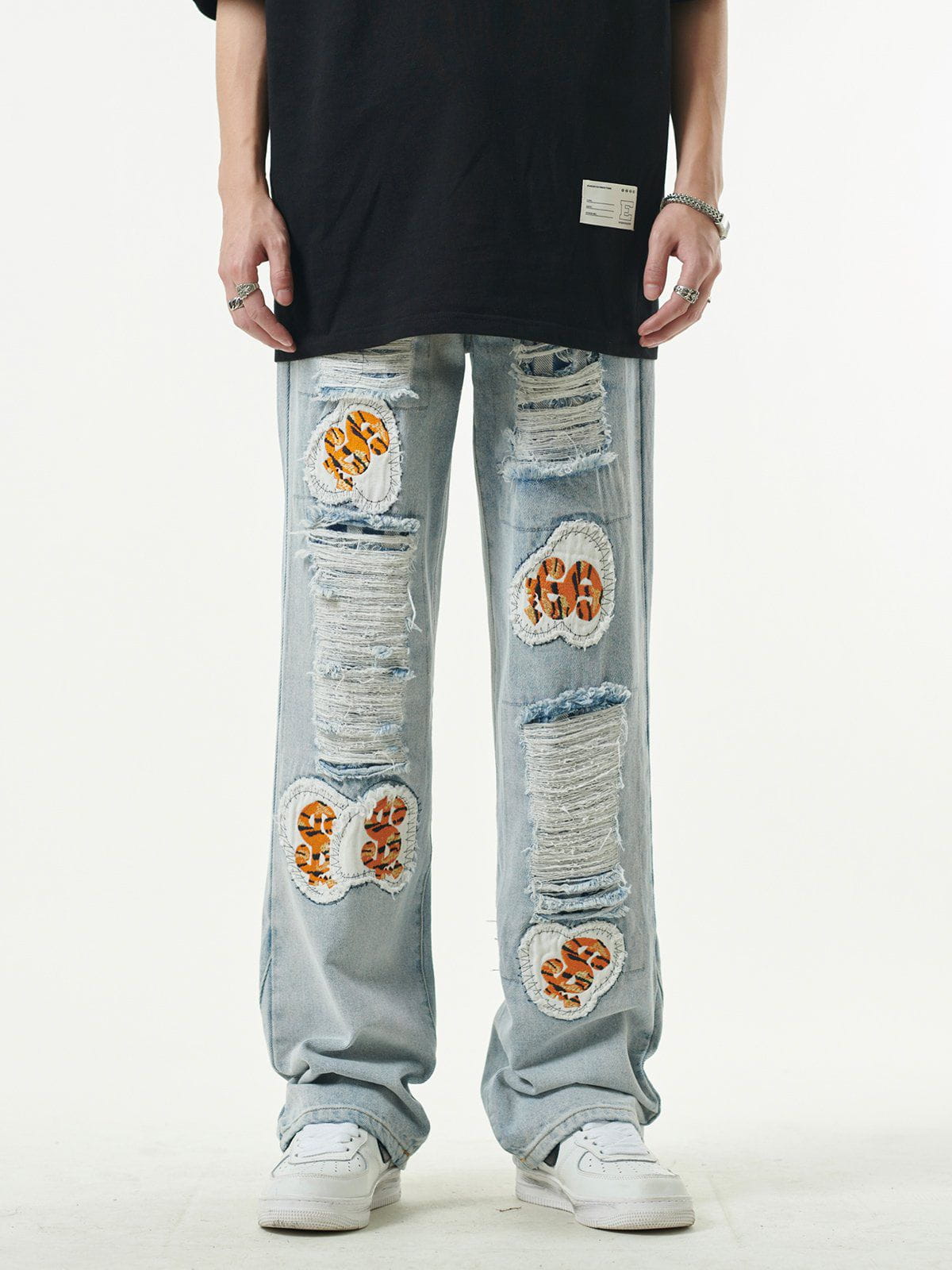 Eprezzy® - Letter Embroidery Holes Jeans Streetwear Fashion - eprezzy.com
