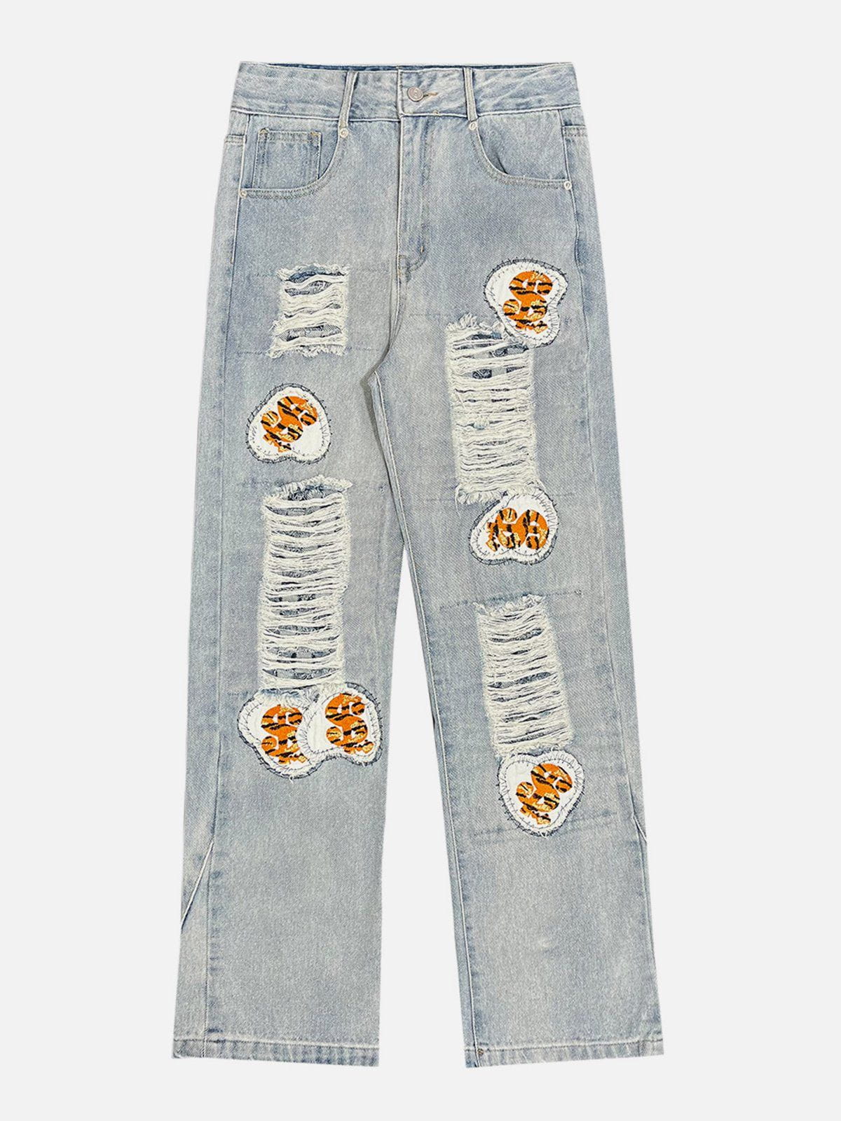 Eprezzy® - Letter Embroidery Holes Jeans Streetwear Fashion - eprezzy.com