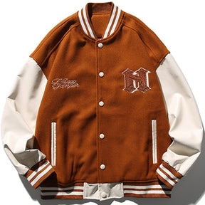 Eprezzy® - Letter Flocking PU Stitching Varsity Jacket Streetwear Fashion - eprezzy.com