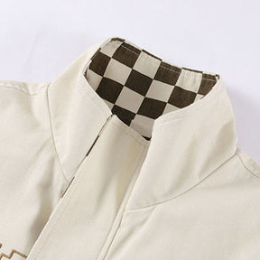 Eprezzy® - Letter Print Stitching Checkerboard Jacket Streetwear Fashion - eprezzy.com