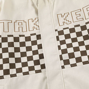 Eprezzy® - Letter Print Stitching Checkerboard Jacket Streetwear Fashion - eprezzy.com