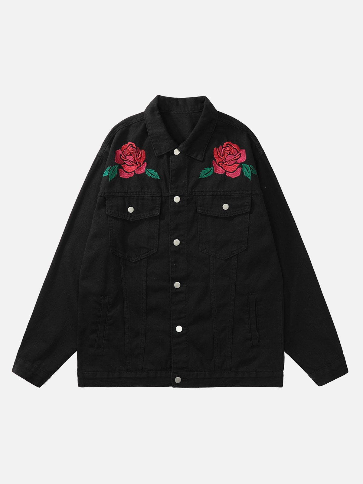 Eprezzy® - Letter Rose Button Denim Jacket Streetwear Fashion - eprezzy.com
