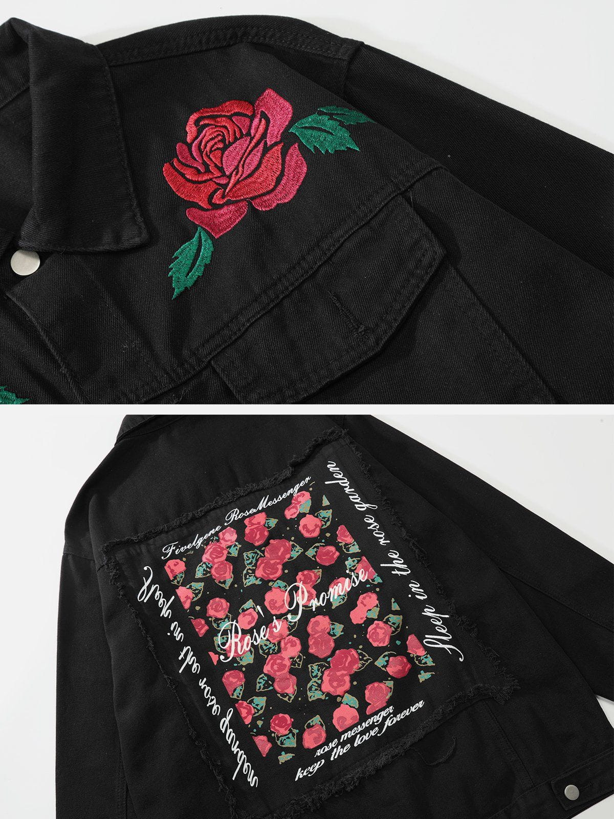 Eprezzy® - Letter Rose Button Denim Jacket Streetwear Fashion - eprezzy.com