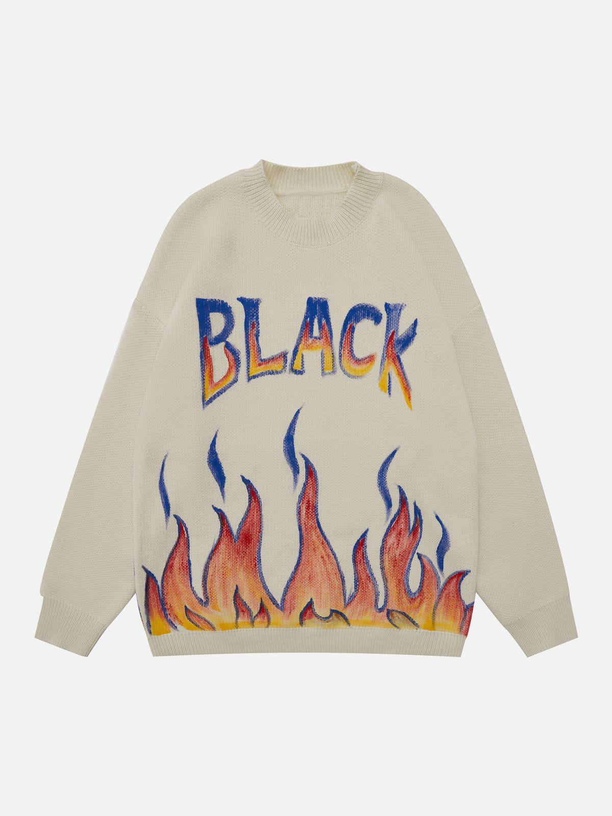 Eprezzy® - Lettering Flame Print Sweater Streetwear Fashion - eprezzy.com