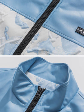 Eprezzy® - Mountain Texture Pattern Panel Leather Jacket Streetwear Fashion - eprezzy.com
