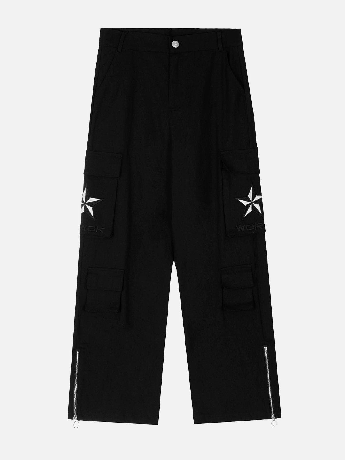 Eprezzy® - Multi-Pocket Pentagram Embroidered Cargo Pants Streetwear Fashion - eprezzy.com