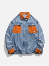 Eprezzy® - Orange Corduroy Patchwork Denim Jacket Streetwear Fashion - eprezzy.com
