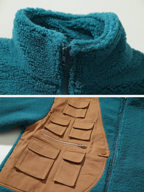 Eprezzy® - Paneled Multi-pocket Sherpa Jacket Streetwear Fashion - eprezzy.com