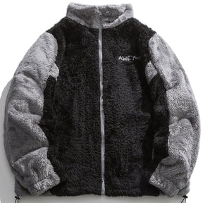 Eprezzy® - Patchwork Color Letter Embroidery Sherpa Winter Coat Streetwear Fashion - eprezzy.com
