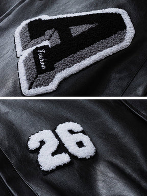 Eprezzy® - Patchwork Flocking Letter PU Jacket Streetwear Fashion - eprezzy.com